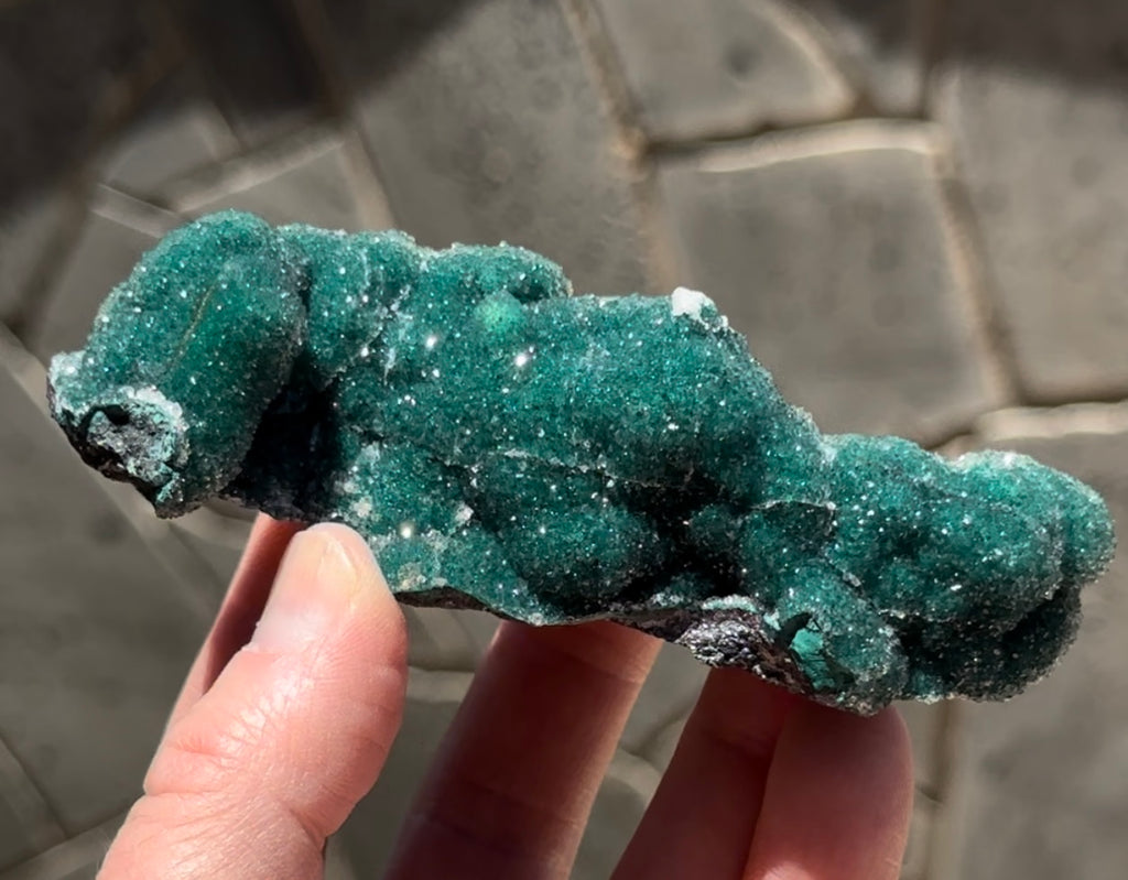 Curpite Crystal Crystals Deep-Green Green Emerald-Green Rosasite Sparkly Sparkling Druzy Micro-Crystalline Quartz Tsumeb Mine, Tsumeb, Oshikoto Region, Namibia