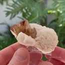 Twinned Dark-Sherry Topaz on Albite