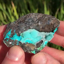 Chalcedony on Chrysocolla and Romanechite with Malachite